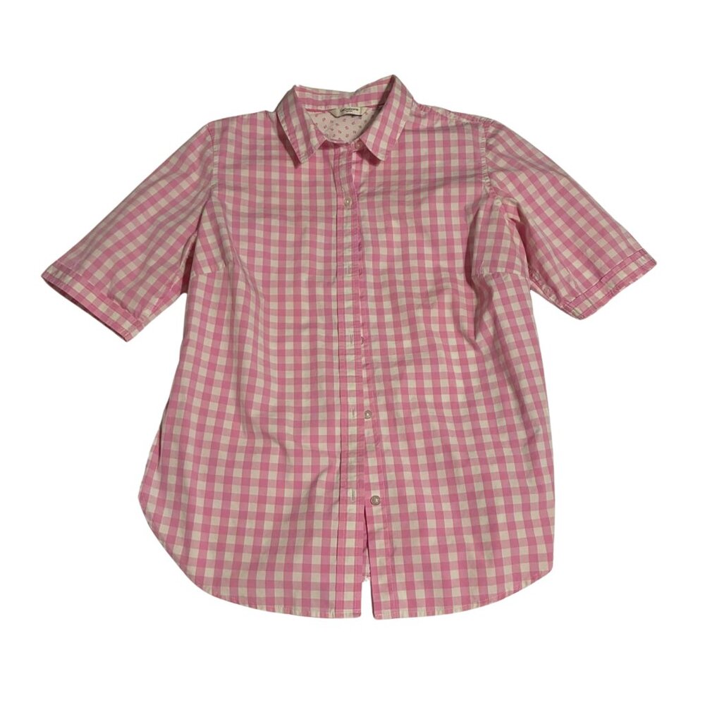Liz Claiborne Pink White Gingham Plaid Shirt cottagecore style size 14